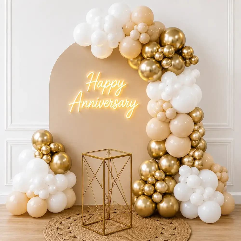 Elegant Happy Anniversary Balloon Arch Decoration