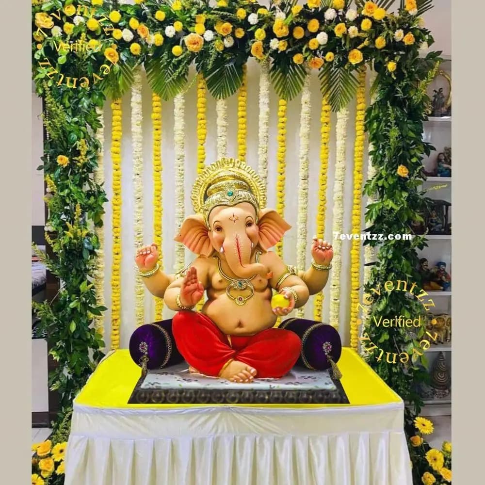 Floral Background Setup For Bappa