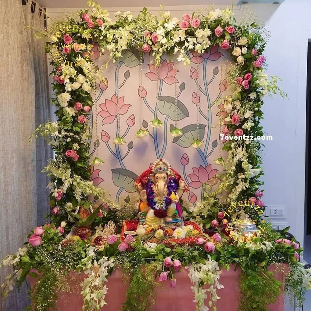 Floral Background Setup For Ganesh Chaturthi
