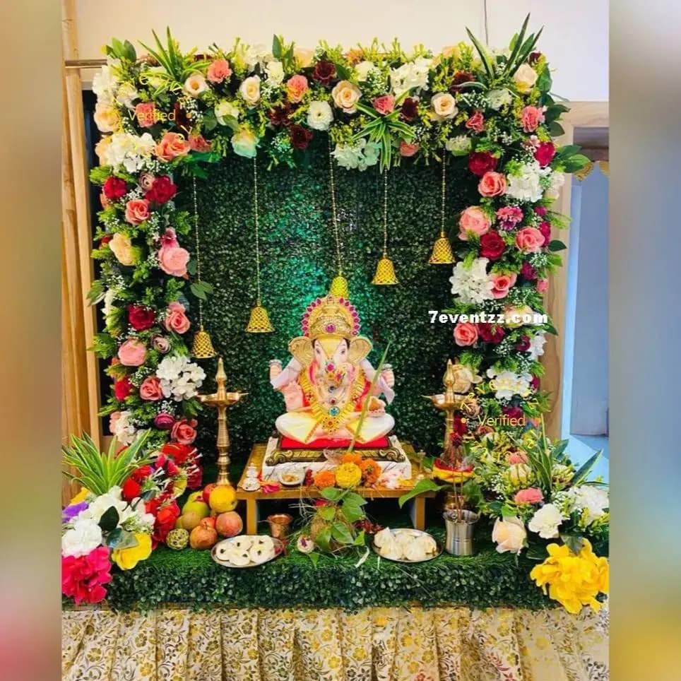 Ganapati Floral Mandap Setup