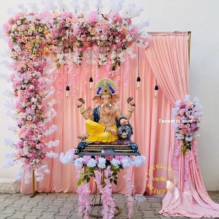 Pastel Mandap Setup For Ganesh Chaturthi