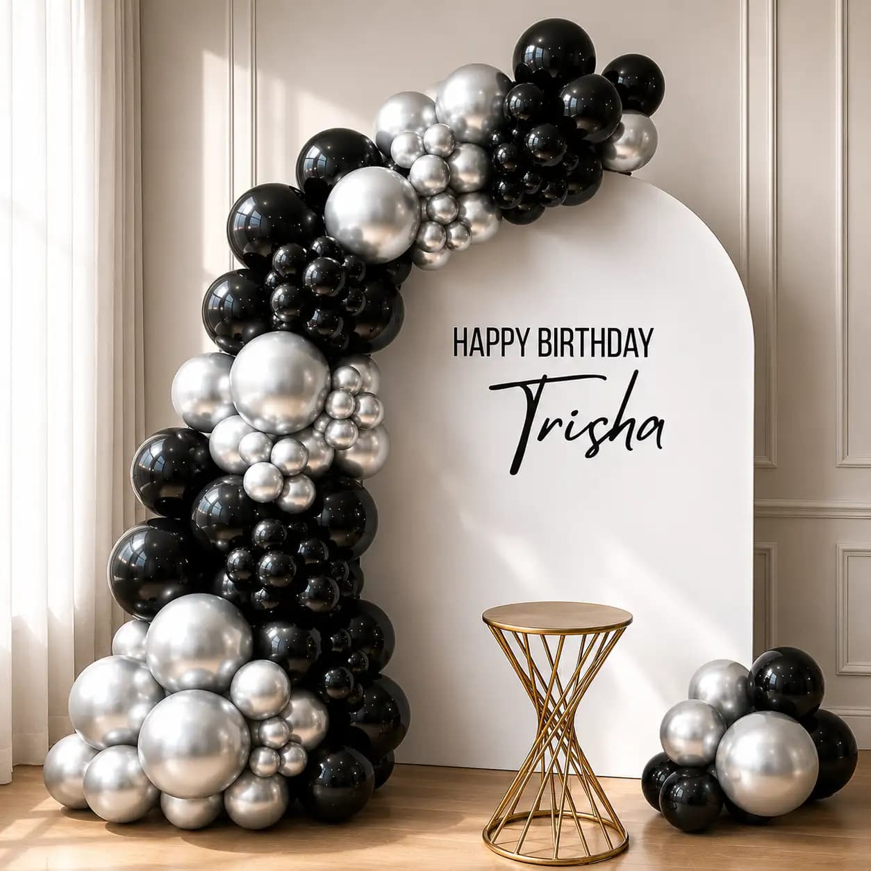 Black and Silver Birthday Balloon Decoration at Home