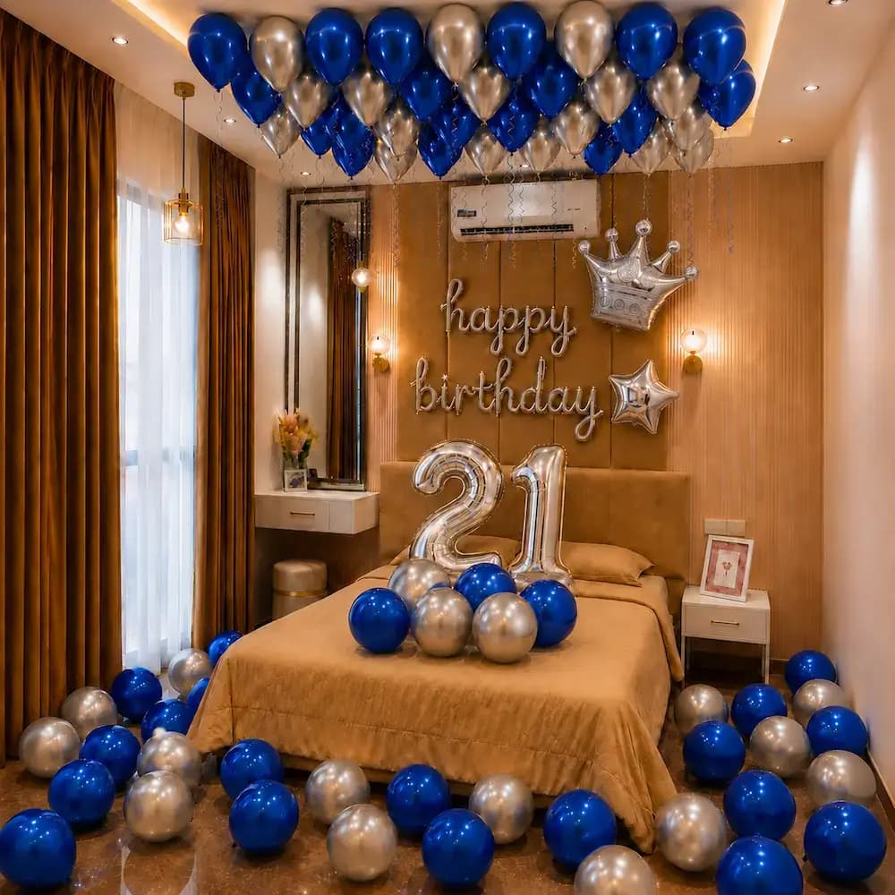 Blue Silver Theme Birthday Decoration at Home