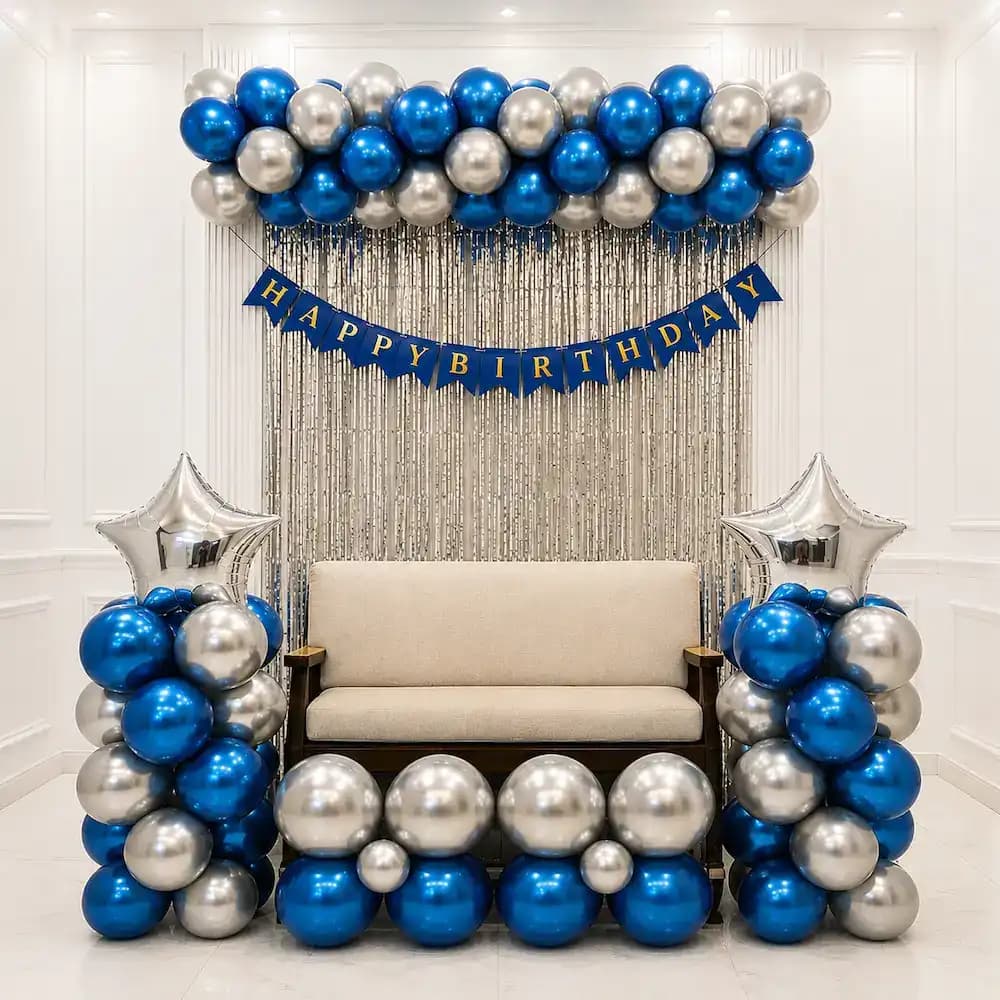 Simple Blue and Silver Balloons Decoration