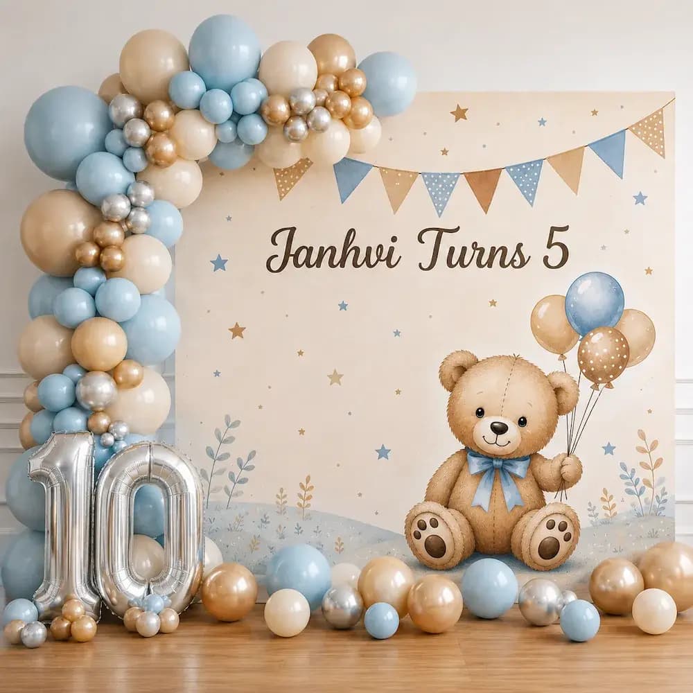 Teddy Bear Birthday Backdrop Decoration for Kids