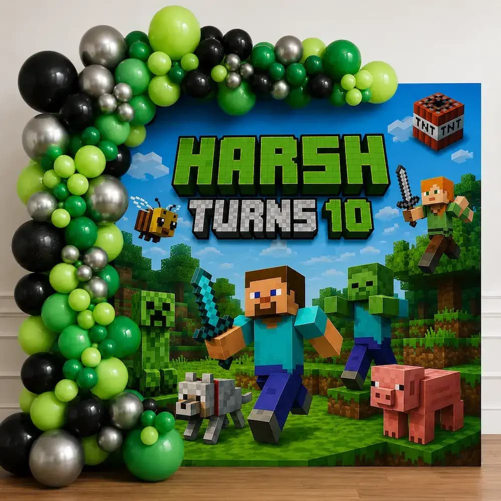 Minecraft Theme Birthday Balloon Decoration For Kids